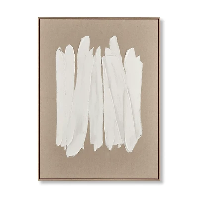 White Strokes on Linen Framed Art