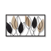 Framed Metal & Wood Leaves Wall Art