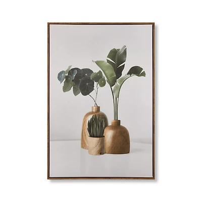 Succulents in Wood Vase Printed Framed Canvas