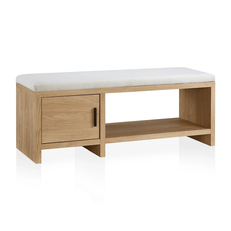 Fabric and Wood Bench with Shoe Rack and Storage