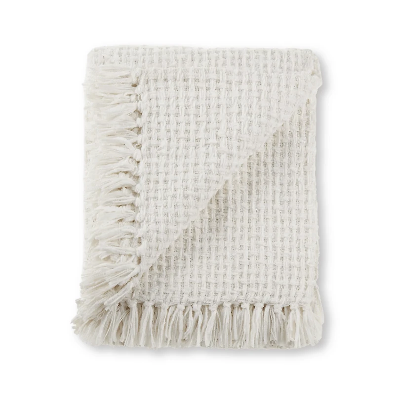 Off White Basic Chenille Knit Throw
