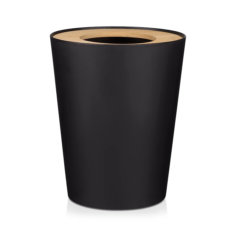 Black Waste Bin with Natural Wood Rim