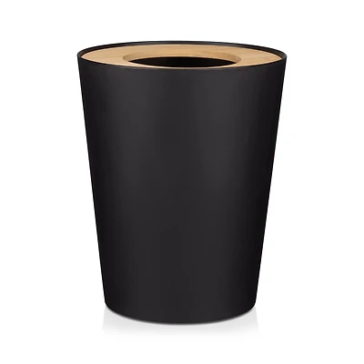 Black Waste Bin with Natural Wood Rim