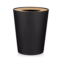 Black Waste Bin with Natural Wood Rim