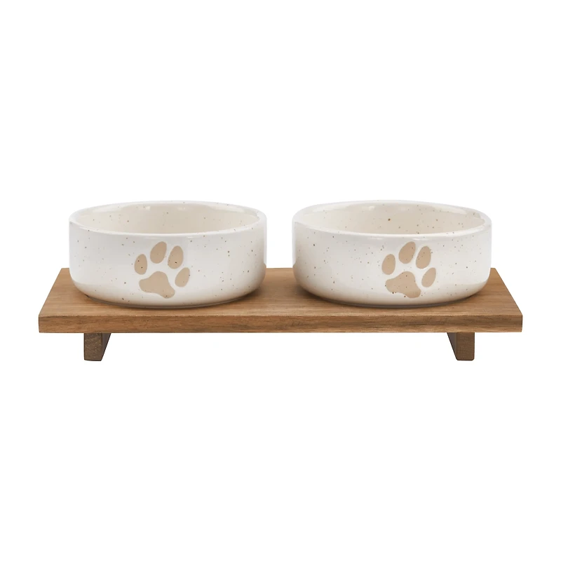 Set of 2 Pet Paw Ceramic Bowls