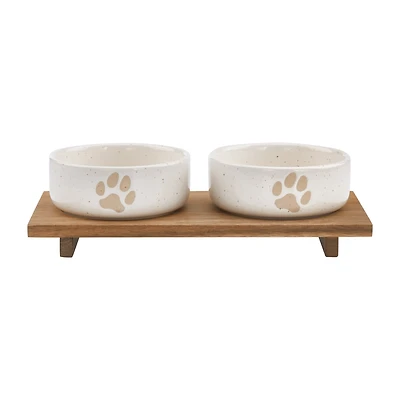 Set of 2 Pet Paw Ceramic Bowls