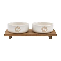 Set of 2 Pet Paw Ceramic Bowls