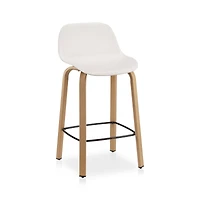 White Plastic and Wood Metal Veneer Counter Stool