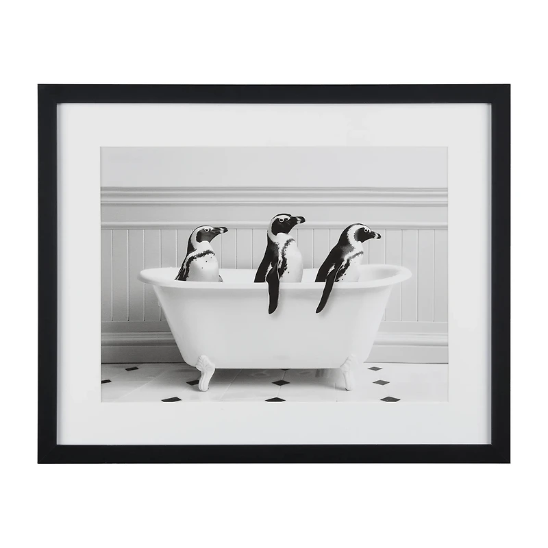 Penguins in Bathtub Printed Framed Canvas