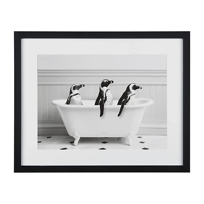 Penguins in Bathtub Printed Framed Canvas