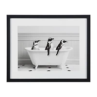 Penguins in Bathtub Printed Framed Canvas