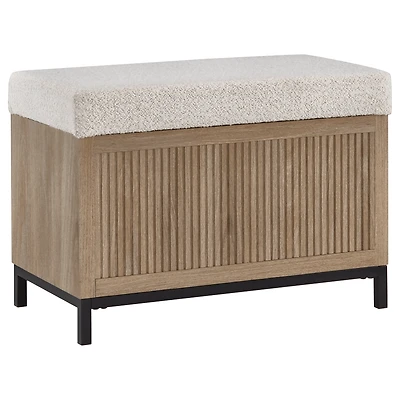 Fabric and Wood Ottoman with Storage