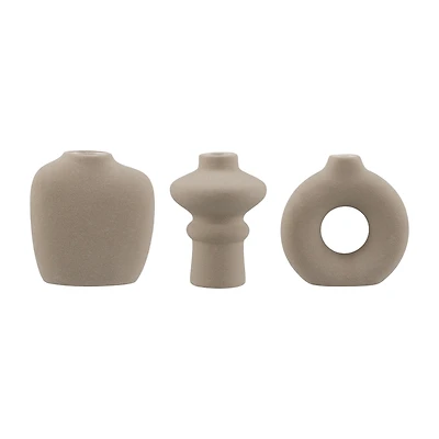 Set of 3 Beige Ceramic Vases