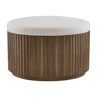 Fabric and Wood Ottoman with Storage