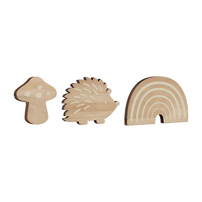 3 Shaped Wood Wall Hooks