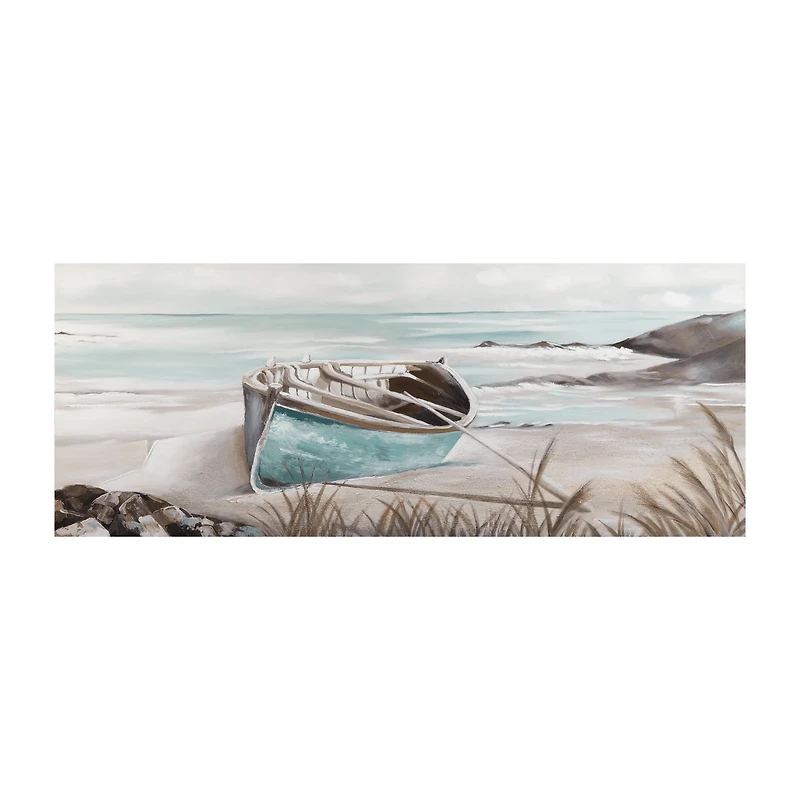 Canoe On The Shore Oil Painted Canvas