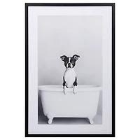 Dog in Bathtub Framed Canvas