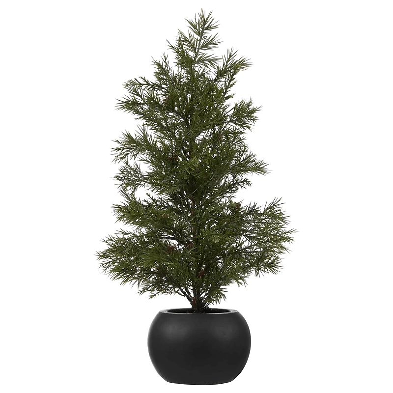 LED Tree with Pinecones in Black Pot