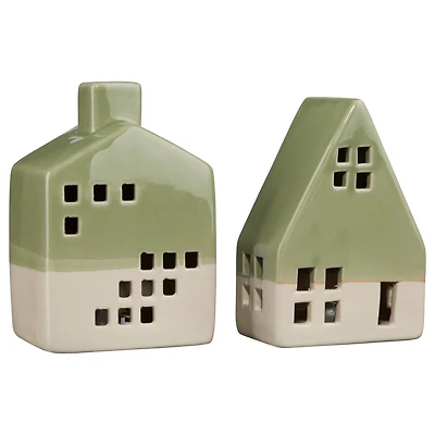 Set of 2 LED Porcelain Houses