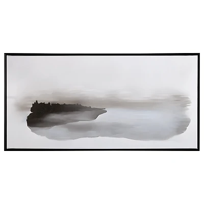 Gel-Embellished Cloudy Lake Landscape Framed Art