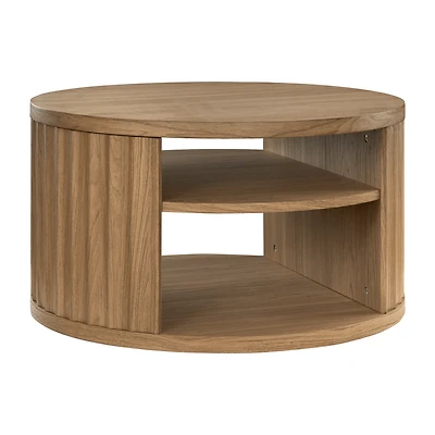 Round Ribbed Wood Coffee Table with Shelf