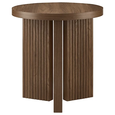 Round Ribbed Wood Accent Table