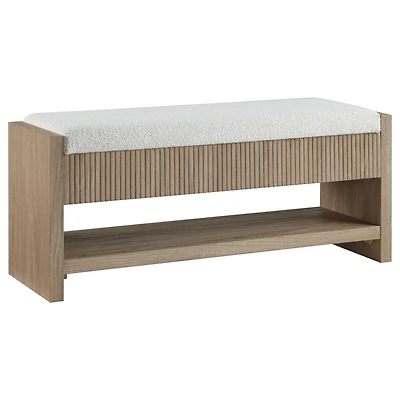 Fabric and Wood Storage Bench with Shelf