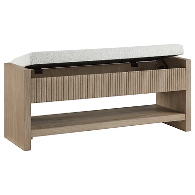 Fabric and Wood Storage Bench with Shelf