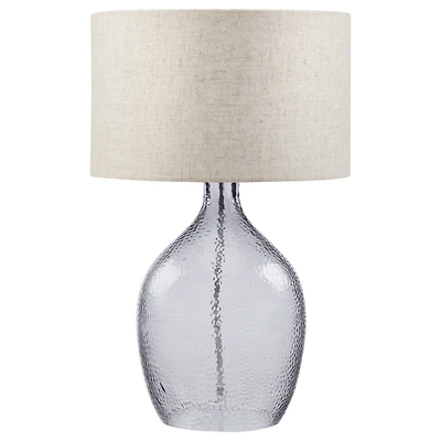 Hammered glass lamp with natural shade