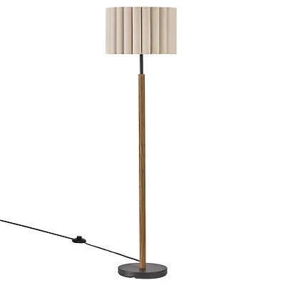 Wooden Floor Lamp with Pleated Shade