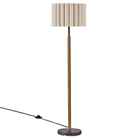 Wooden Floor Lamp with Pleated Shade