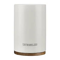 Ceramic Utensil Holder with Wooden Base