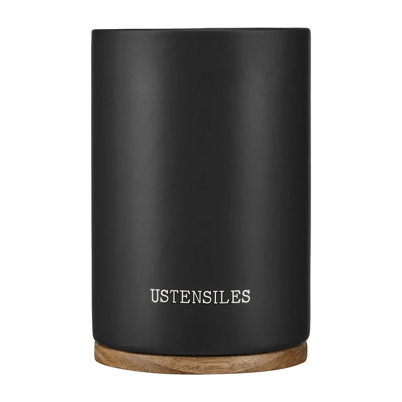 Ceramic Ustensil Holder with Wooden Base