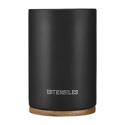Ceramic Ustensil Holder with Wooden Base