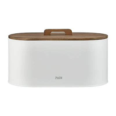 White Bread Box with Wooden Lid