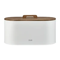 White Bread Box with Wooden Lid