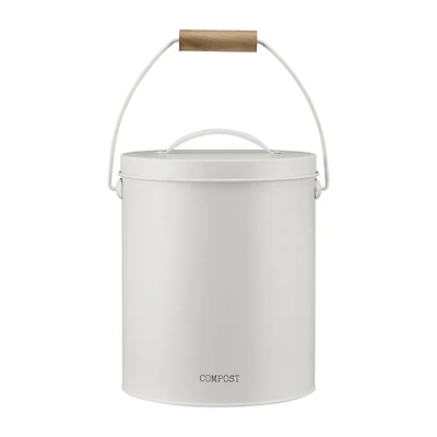 Compost Bin White with Wooden Handle