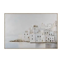 Gel-Embellished Buildings on Beach Framed Art