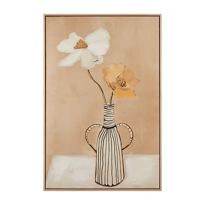 Gel-Embellished Flowers in Striped Vase Framed Art