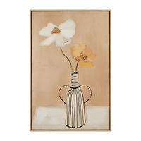 Gel-Embellished Flowers in Striped Vase Framed Art