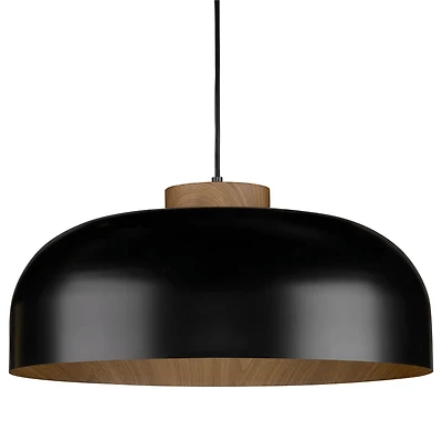 Black Metal Pendant Light with Wood Accent