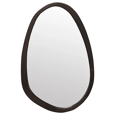 Organic Shaped Mirror with Brown Wood Frame