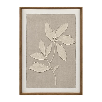 White Plaster Leaf on Linen Framed Art