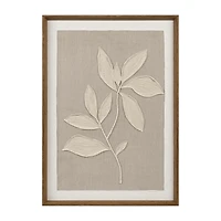 White Plaster Leaf on Linen Framed Art