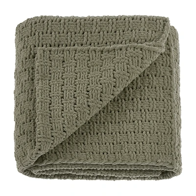 Khaki Eliza Knit Throw in Off white