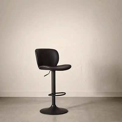 Black Textured Faux Leather & Metal Adjustable Bar Stool