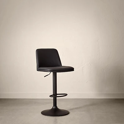 Black Faux Leather and Metal Bar Stool