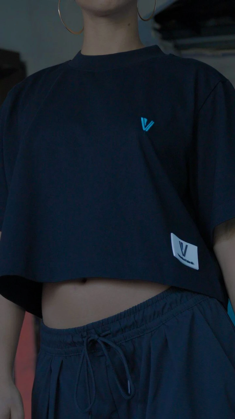 Blue Shiny Crop Top
