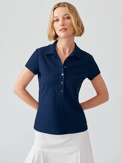 Court Cap Sleeve Polo Mini Wave Bubble Jacquard