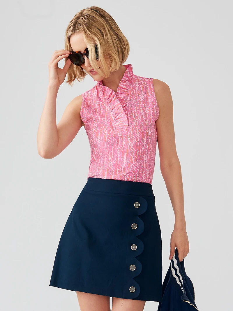 Durham Sleeveless Ruffle Top Abstract Memo